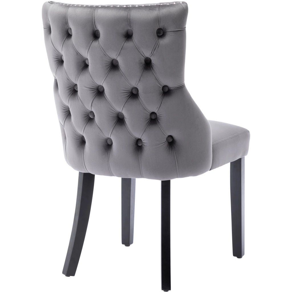 Sedia a 4 gambe, sedia da pranzo in velluto grigio, con bottoni decorativi, struttura in legno massello, grigia (set da 2)