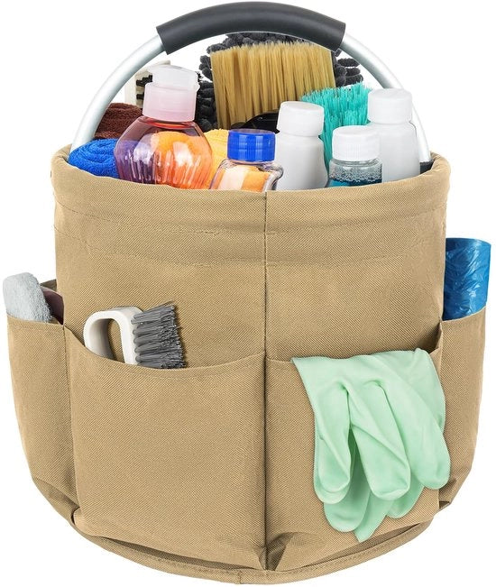 Organizzatore di Pulizia, Borsa di Pulizia, Borsa di Pulizia Ripiegabile, Organizzatore di Pulizia Portatile con Maniglia e Sei Tasche per Interno, Esterno, Bagno, Khaki (Solo Borsa)