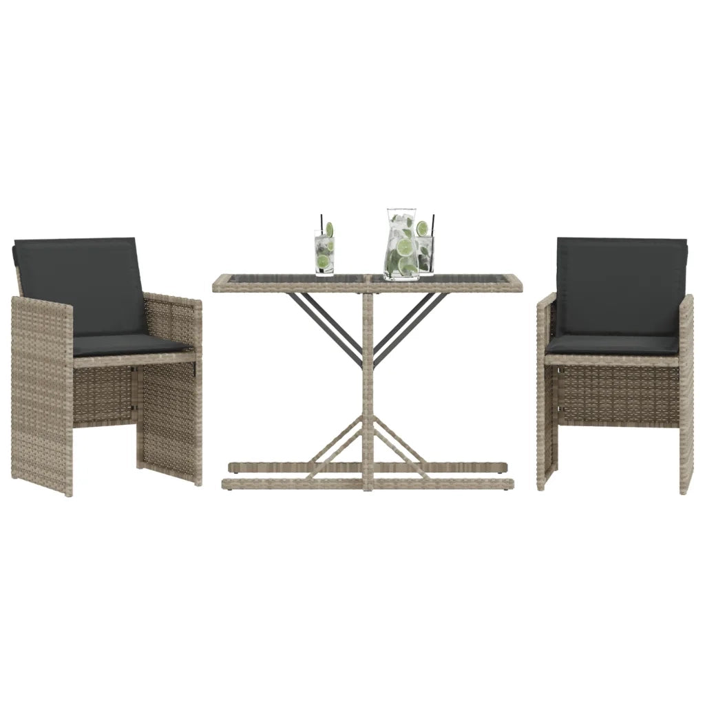 Set da Bistrò 3 pz con Cuscini Grigio Chiaro in Polyrattan 365070