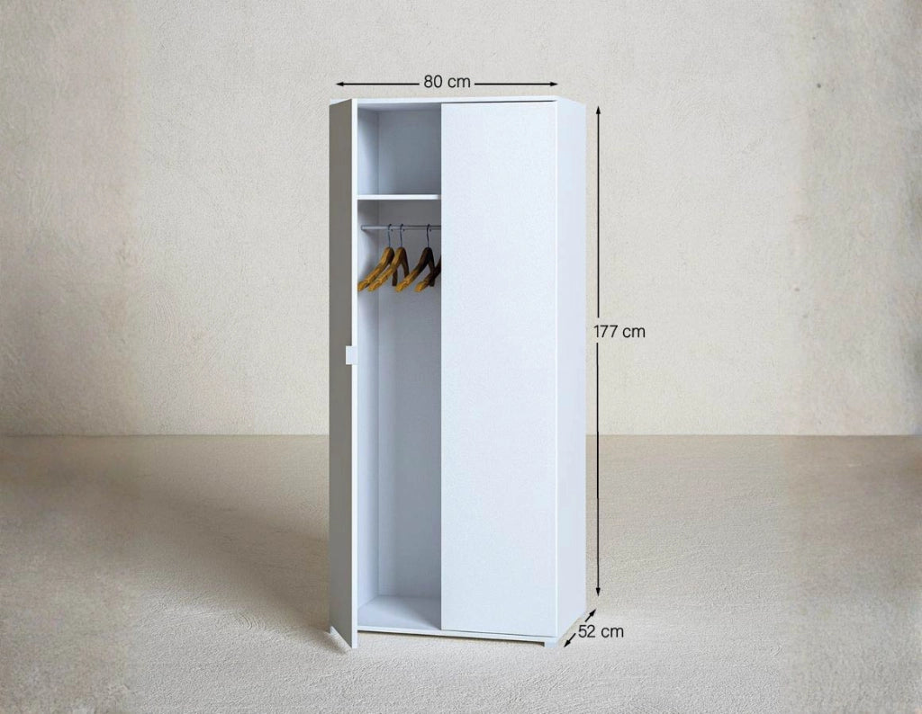 Armadio Monstera - Guardaroba moderno - 2 anta - Struttura bianca - 1 ripiano incluso - 80 x 52 x 177 cm_