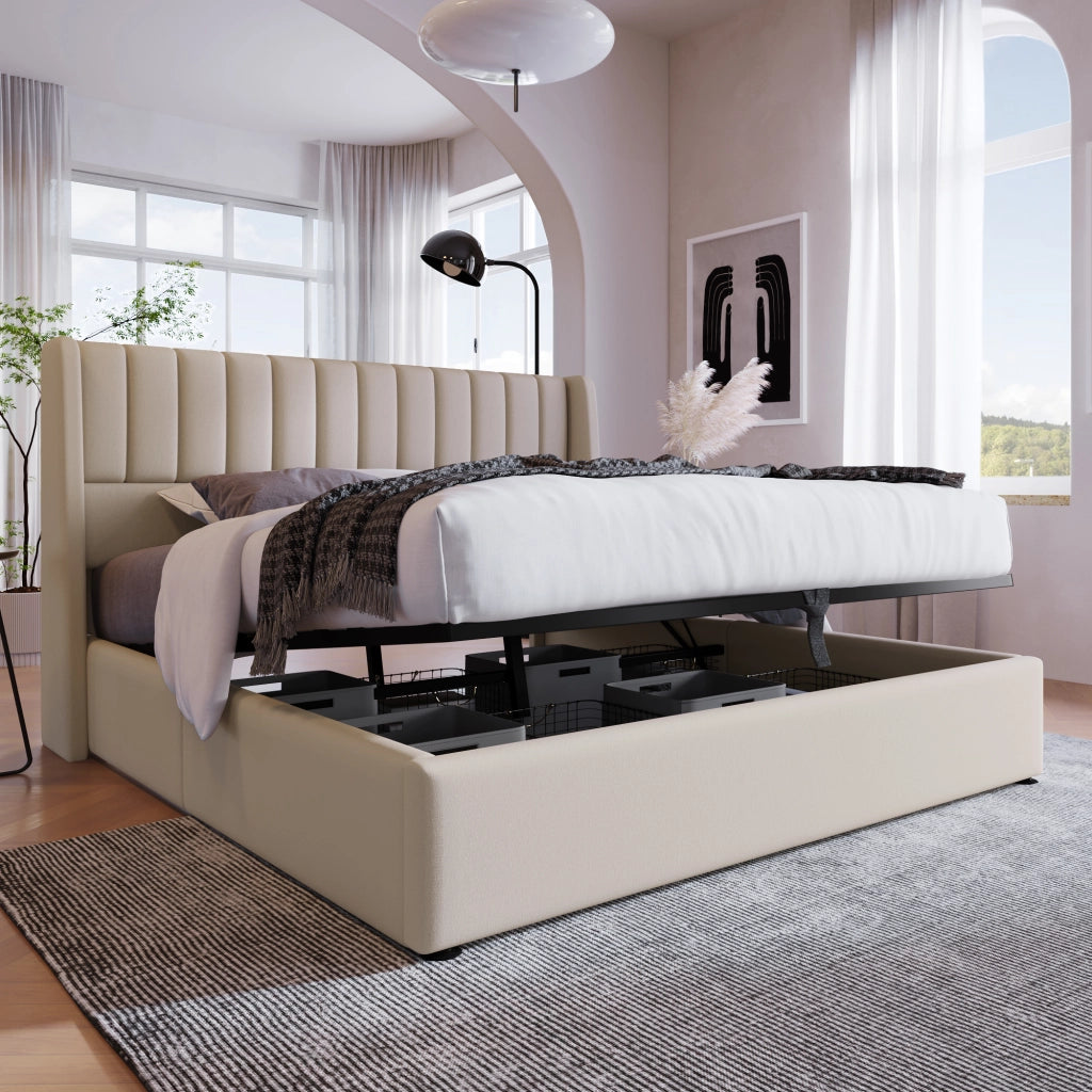 letto imbottito lino beige 180x200 cm