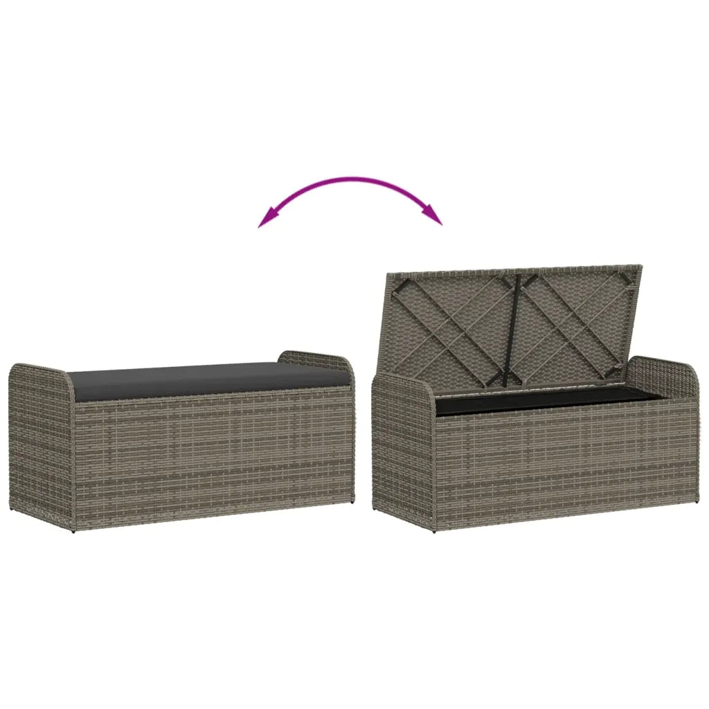 CassaPanca da Giardino | Panchina con Cuscino Grigia 115x51x52 cm in Polyrattan