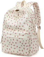 Borsa da spalla per ragazze adolescenti con tasche per libri grande per scuola elementare e superiore, zaino leggero per laptop per ragazze e donne, borsa da viaggio informale per giorno (Cord Rosa bianco fragola)