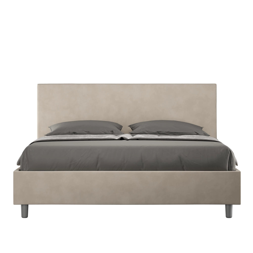 BS COM Letto queen size contenitore imbottito 150x190 microfibra sabbia