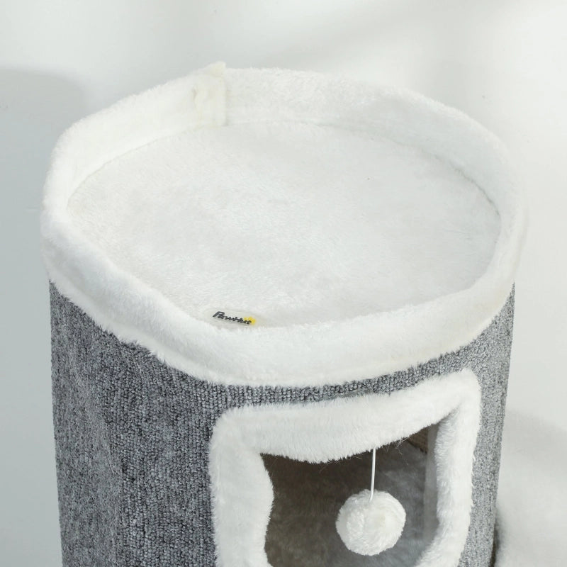 Torre per gatti da 101 cm, 3 livelli, 3 cucce per dormire, palline da gioco, tiragraffi, sisal, truciolato, grigio
