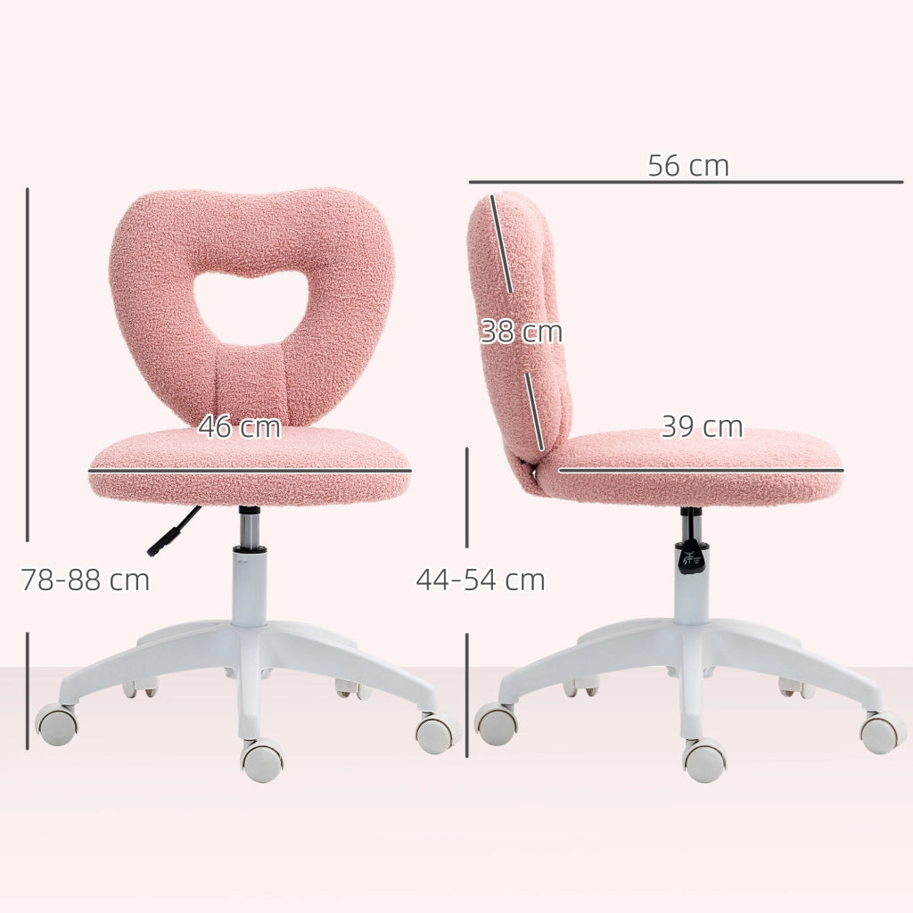 Sedia da ufficio girevole con schienale a cuore e altezza regolabile per studio in teddy fleece rosa