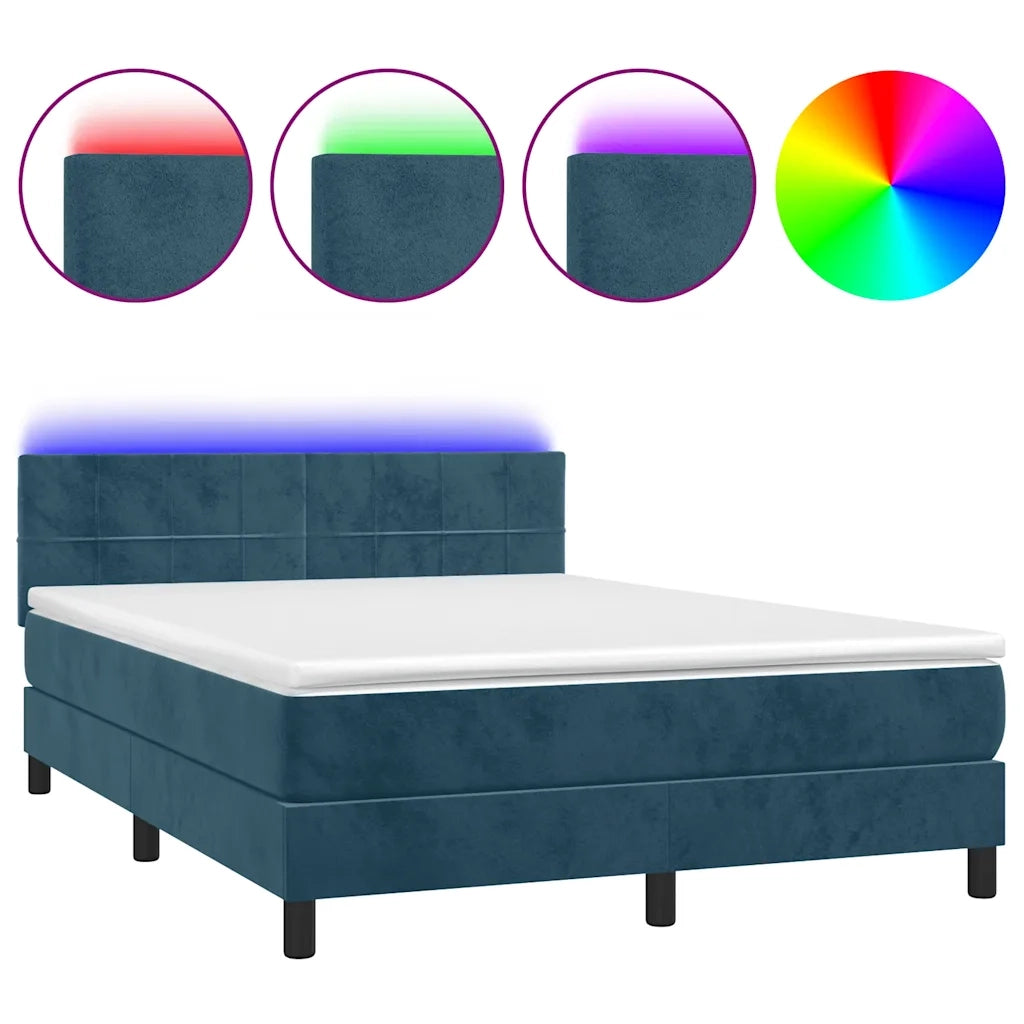 Letto a Molle con Materasso e LED Blu Scuro 140x190 cm 3134403