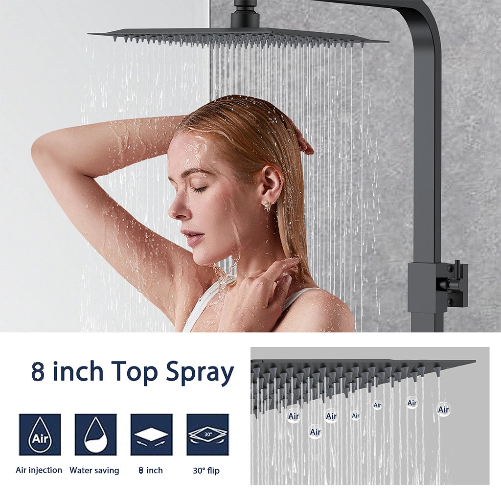 AICA ITALY Sistema Doccia con Miscelatore Termostatico a 38℃ e Soffione Quadrato Altezza Regolabile 73-115cm Nero