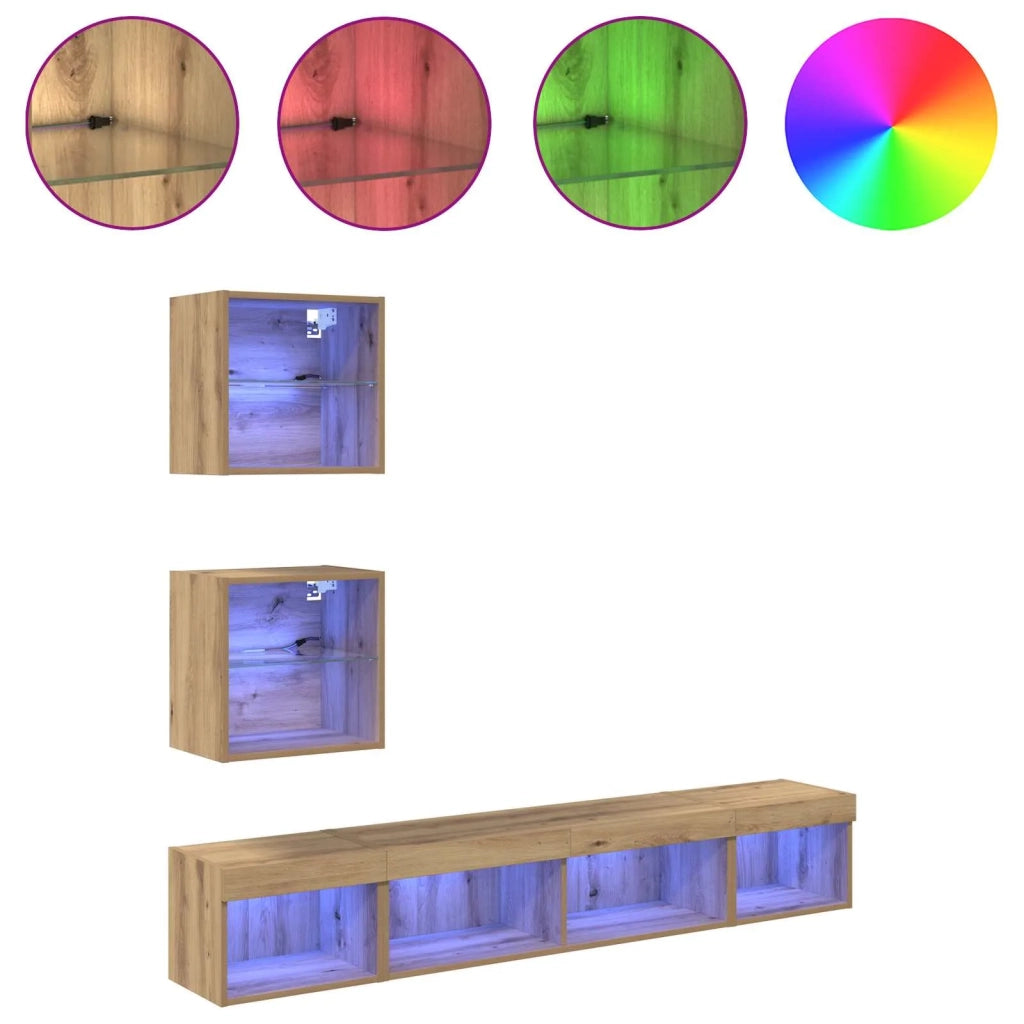 Mobile Porta TV con LED 5 pz-Credenza per TV Rovere artigianale 656534