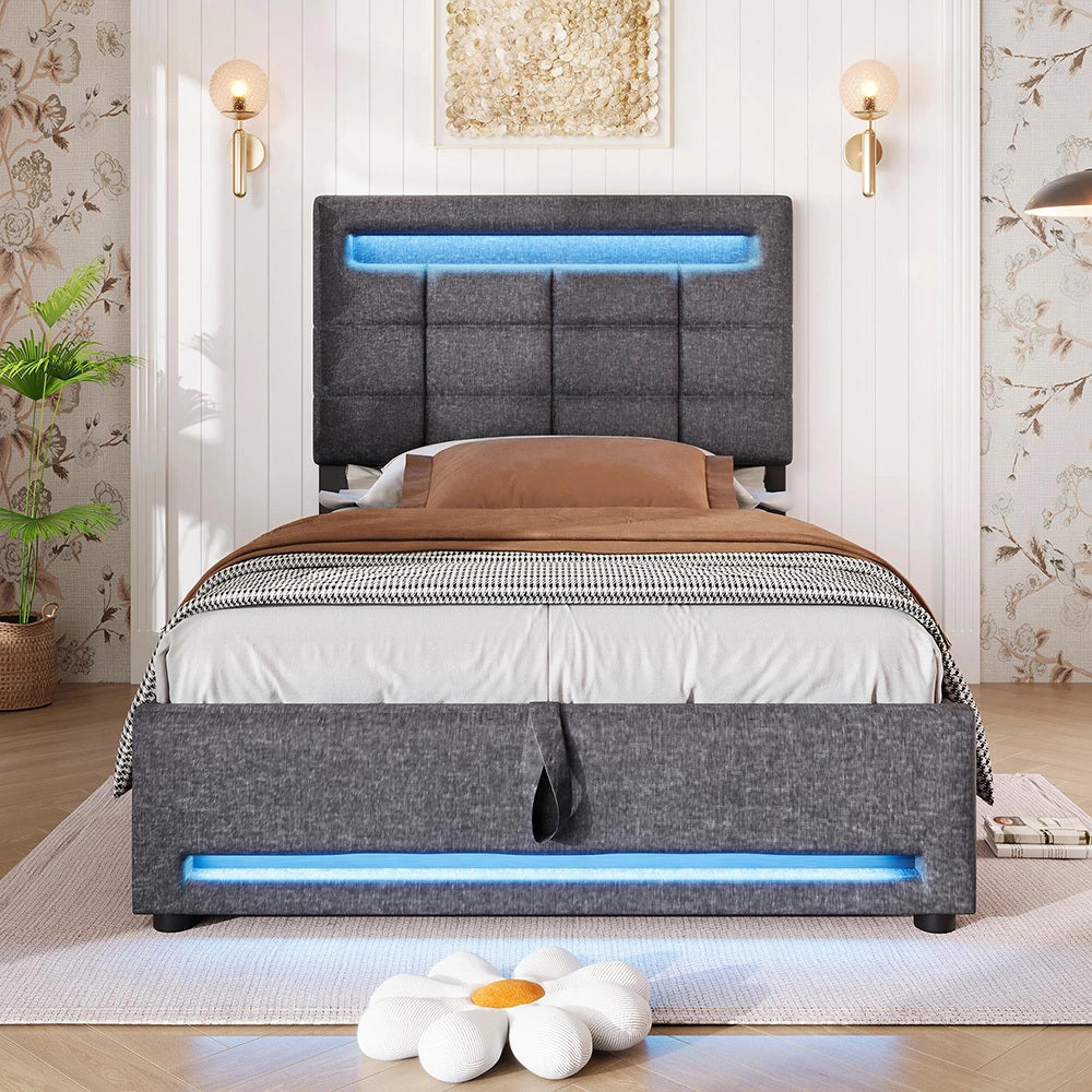 Letto imbottito - Xylo - 90x200 cm LED USB app comando grigio