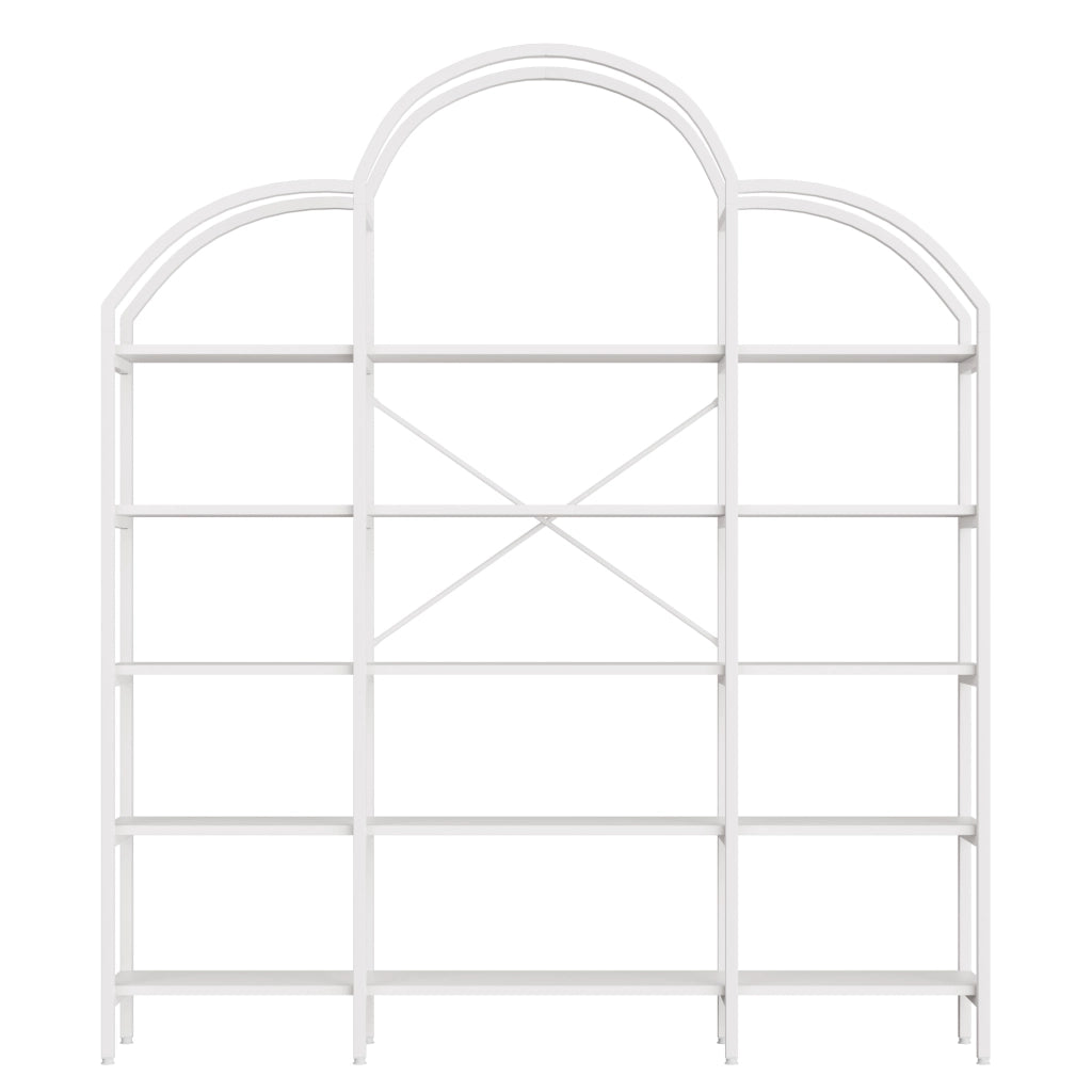 Libreria 5 Ripiani con Decorazione a Nuvola; Ampio Spazio; Struttura Stabile; Montaggio Facile; in MDF e Metallo Bianco