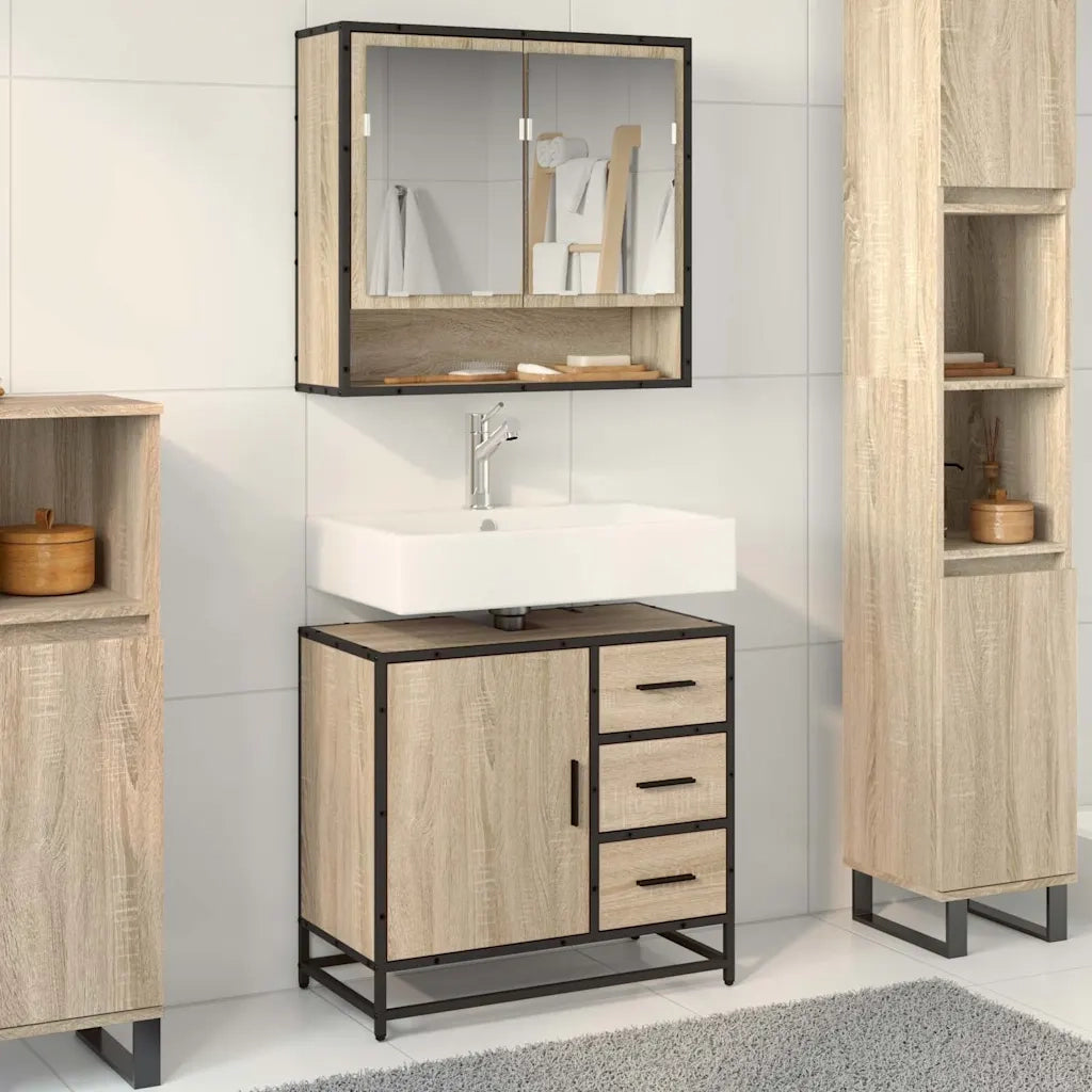 Mobile Lavabo da Bagno-Armadietto da bagno Rovere Sonoma 65x33x60 cm in Truciolato 461752