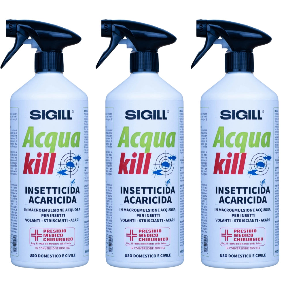 Insetticida acaricida acqua kill insetti striscianti volanti acari 750ml 3 pezzi