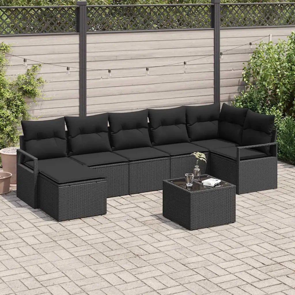 Set di divani con cuscino 8 pcs Nero polyrattan