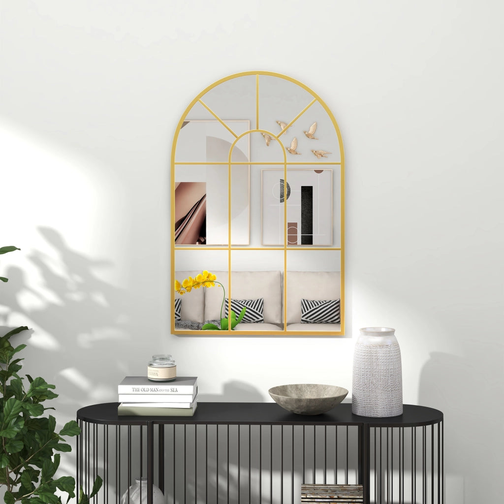 SPECCHIO da Parete 91x60 cm in Metallo Oro con Montaggio a Parete