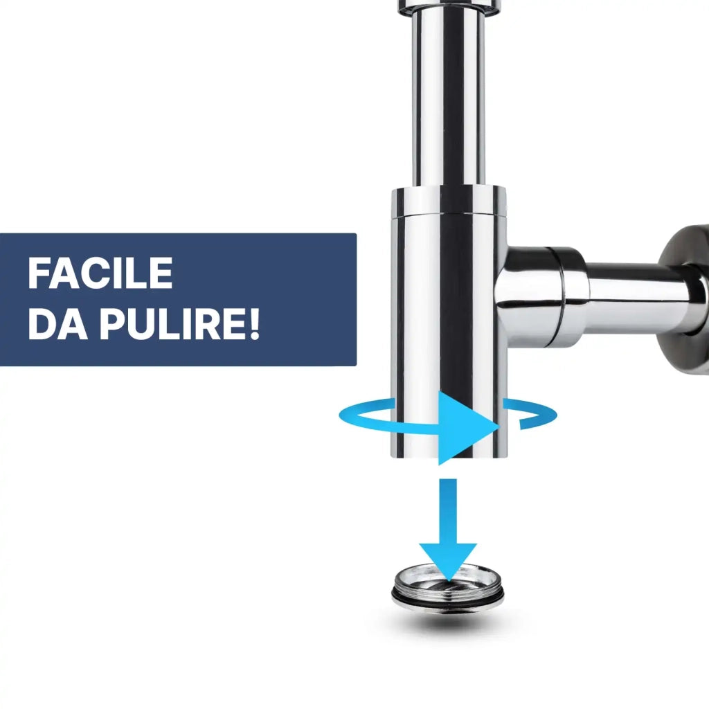 Sifone di scarico con canna tonda in acciaio e ottone cromato | Corinto
