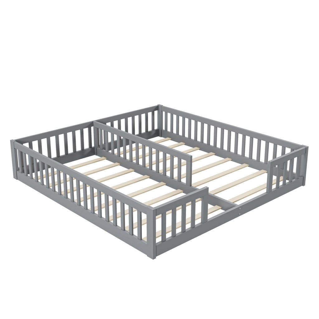 Letto per bambini 90x200 cm in pino e MDF, con sponde di sicurezza e rete a doghe, grigio