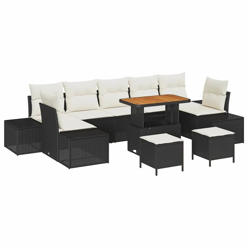 Set Divano da Giardino con cuscino 10 pcs Nero polyrattan