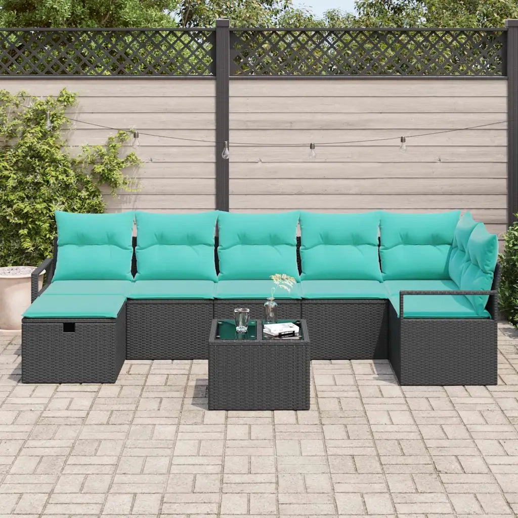Set di divani con cuscino 8 pcs Nero e Turchese polyrattan 3359215