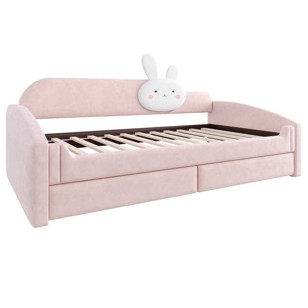 LETTO Sofa per bambini 90x200 cm in velluto rosa con LED