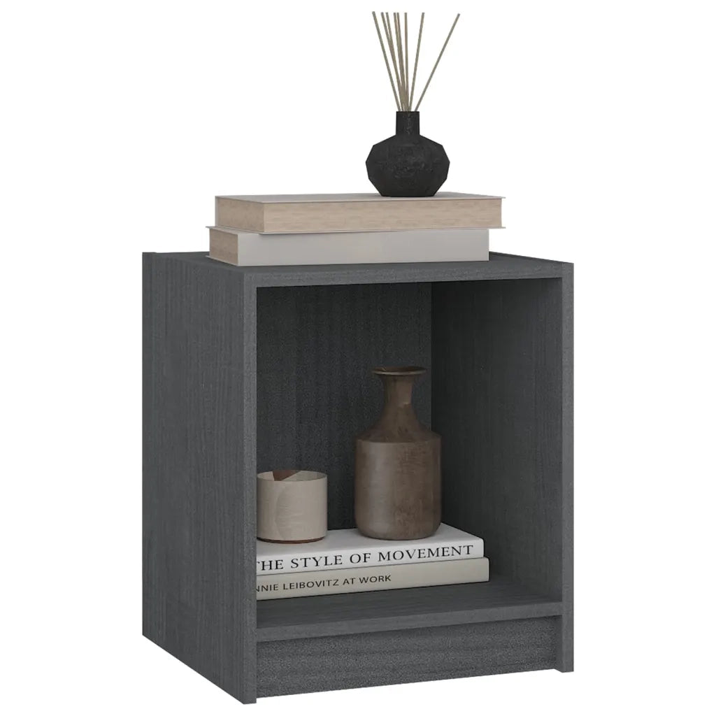 Comodini 2 pz Grigi 35,5x33,5x41,5 cm in Legno Massello di Pino 809924