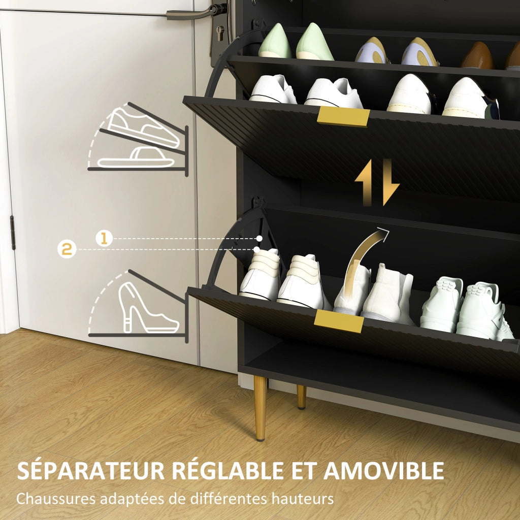Scarpiera 12 paia con 2 ante ribaltabili e ripiani regolabili ¨C Xylo ¨C Nero 60x24x91,5cm