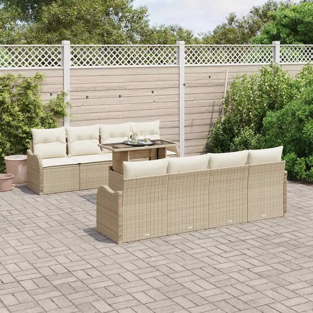 Set Divano da Giardino 9 pcs Beige Rattan in Polipropilene 3357164