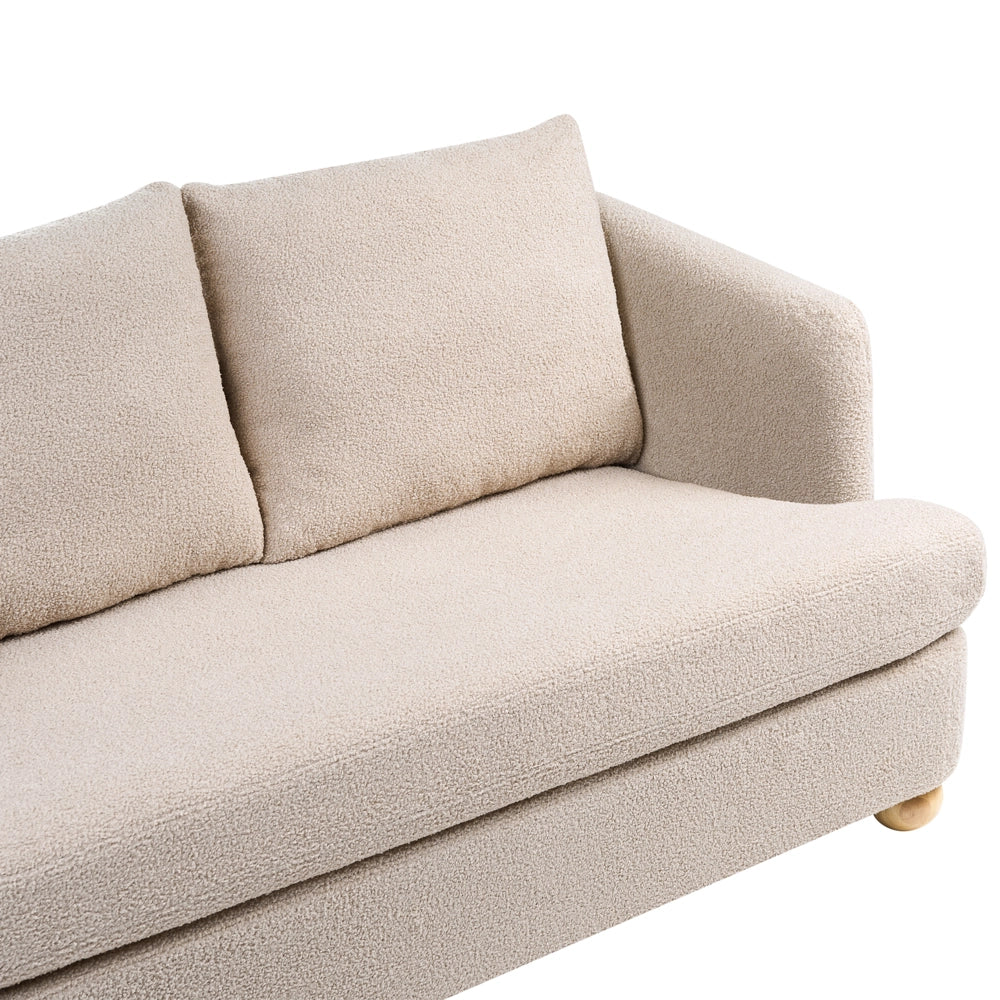 Divano a 3 posti con rivestimento in tessuto braccioli e gambe rotonde in legno per soggiorno beige