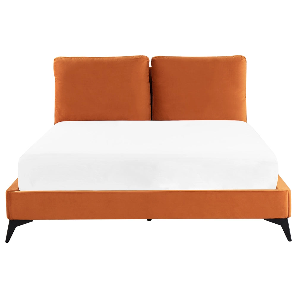 Letto imbottito moderno in velluto arancione 160 x 200 cm