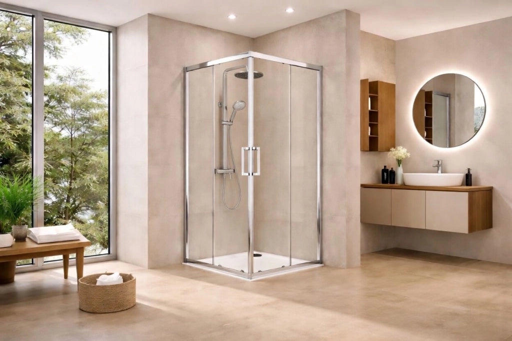 Box doccia angolare 80x80 cm con ante scorrevoli in cristallo temperato 6mm H 190cm LILIA - Cromato Lucido