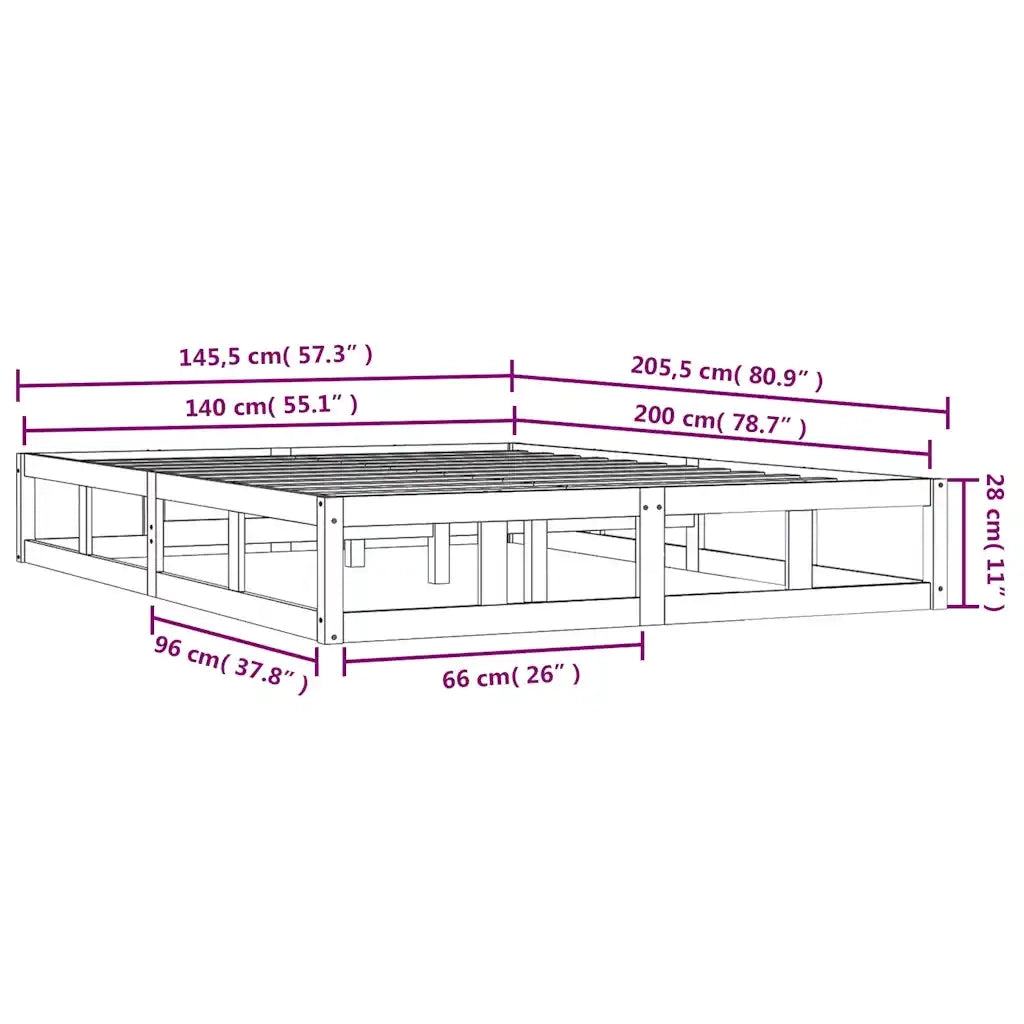 Giroletto-Struttura Letto Bianco 140x200 cm in Legno Massello 304542