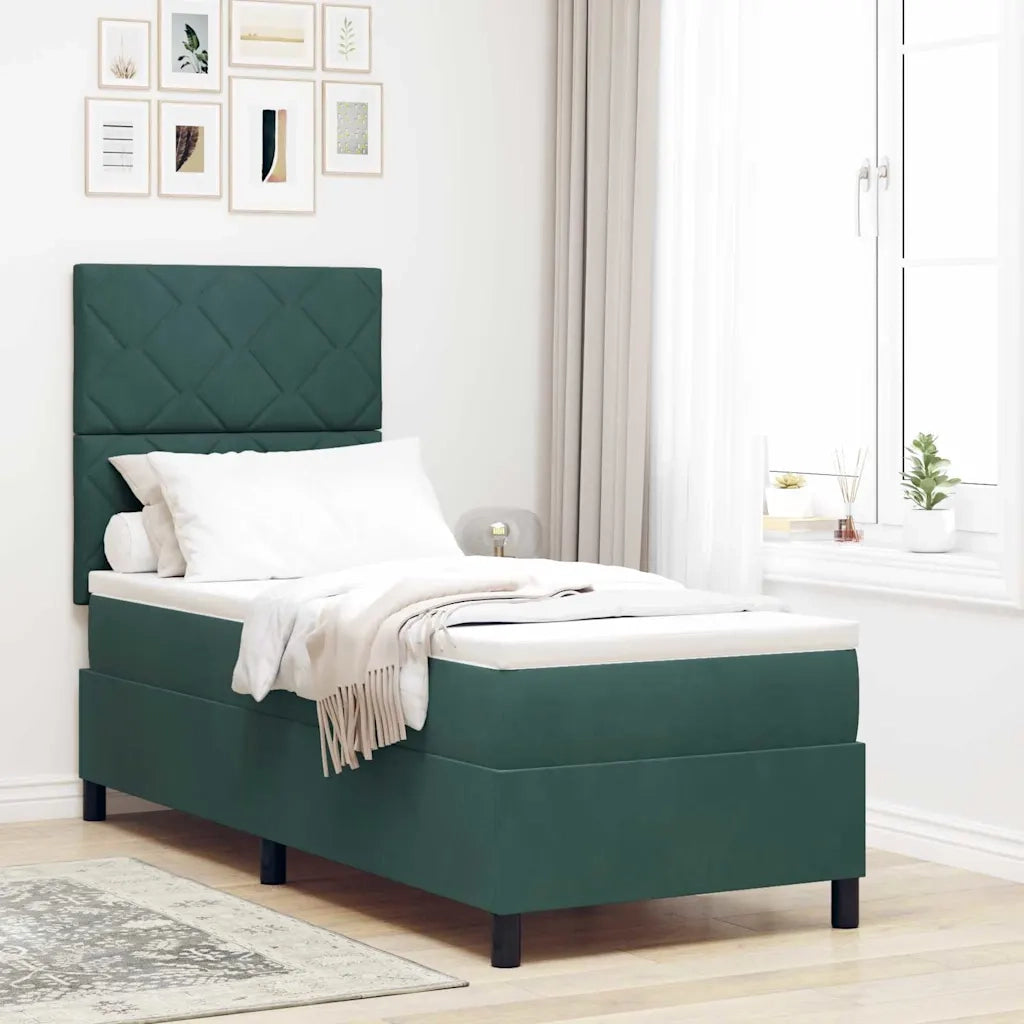 Letto a Sorgente LED Verde Scuro 80 x 200 cm Tessuto