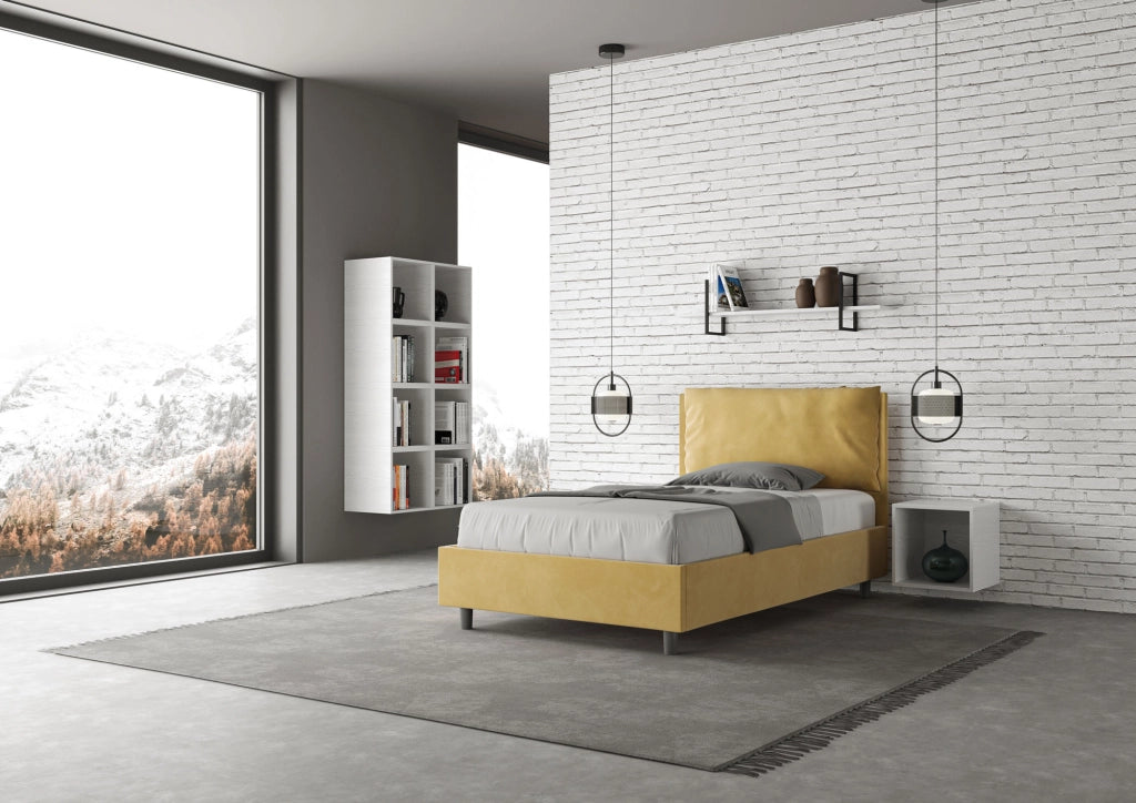 BS COM Letto una piazza e mezza contenitore imbottito 120x200 microfibra ocra
