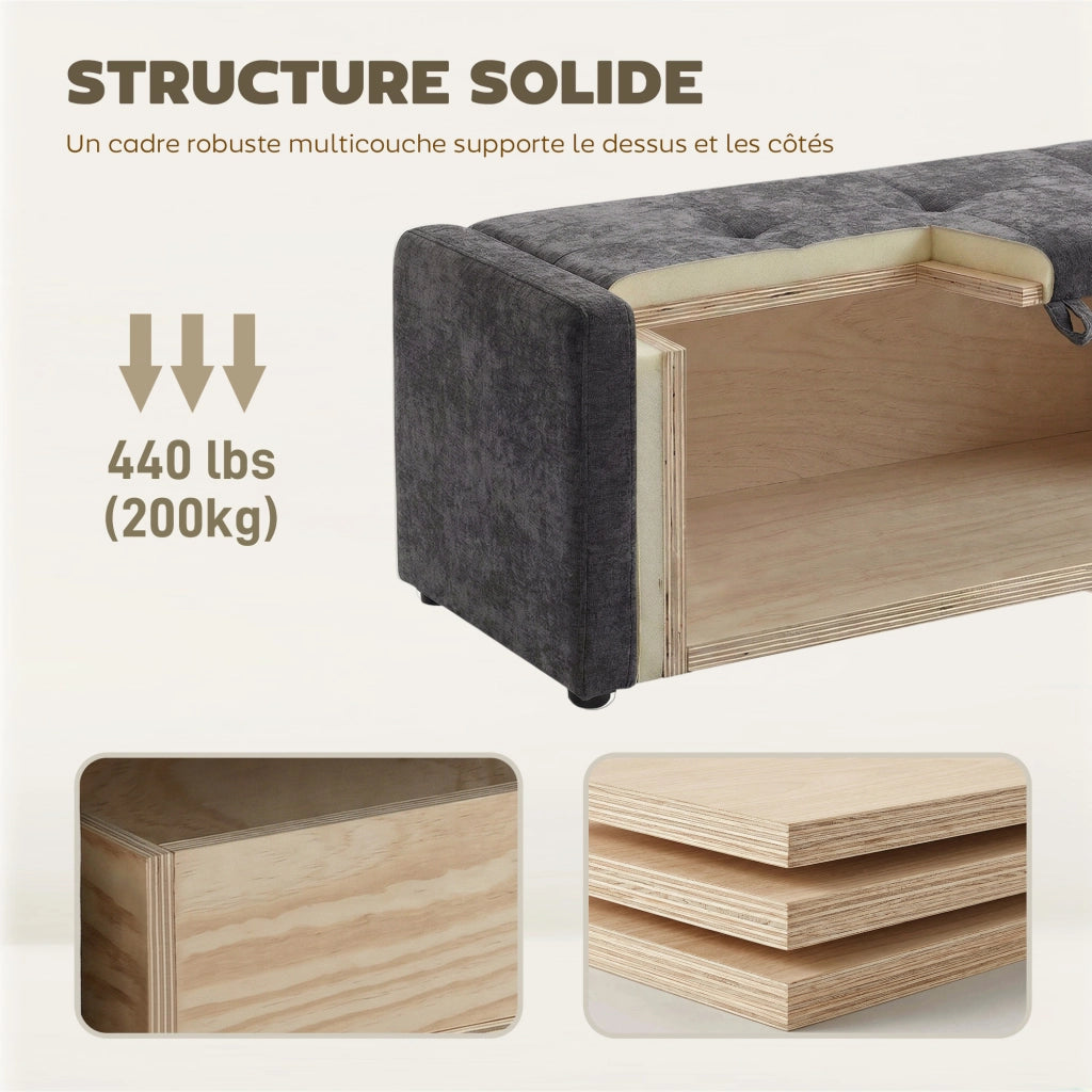 Pouf contenitore ¨C Xylo ¨C tessuto grigio scuro 122x48x44 cm