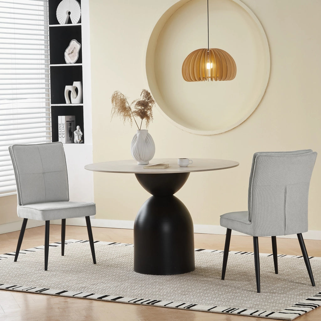 Set di 2 sedie da pranzo in tessuto con motivo pied-de-poule, gambe in metallo, colore grigio chiaro