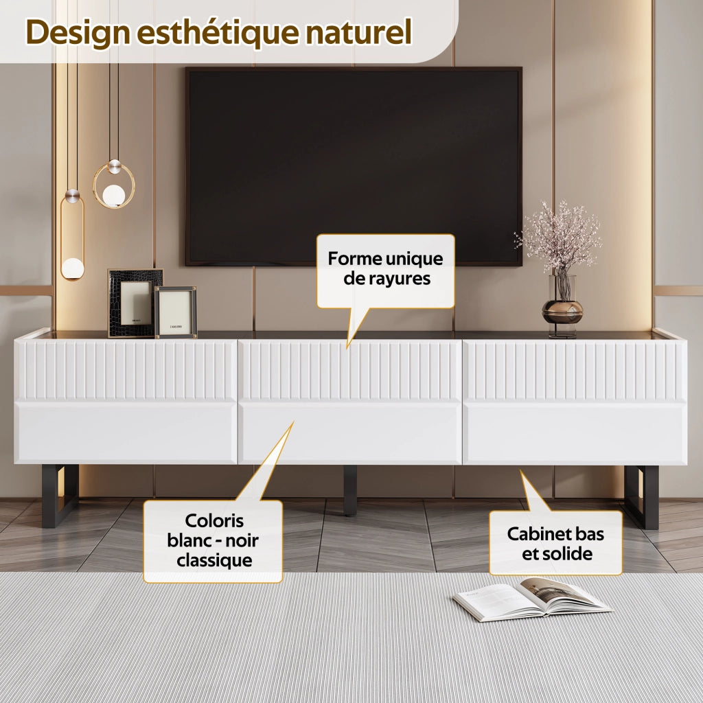 OKWISH Mobile TV con 3 Cassetti, Stile Minimalista, per Soggiorno, MDF e Pannelli di Particelle, Nero e Bianco, 170 x 35 x 47 cm
