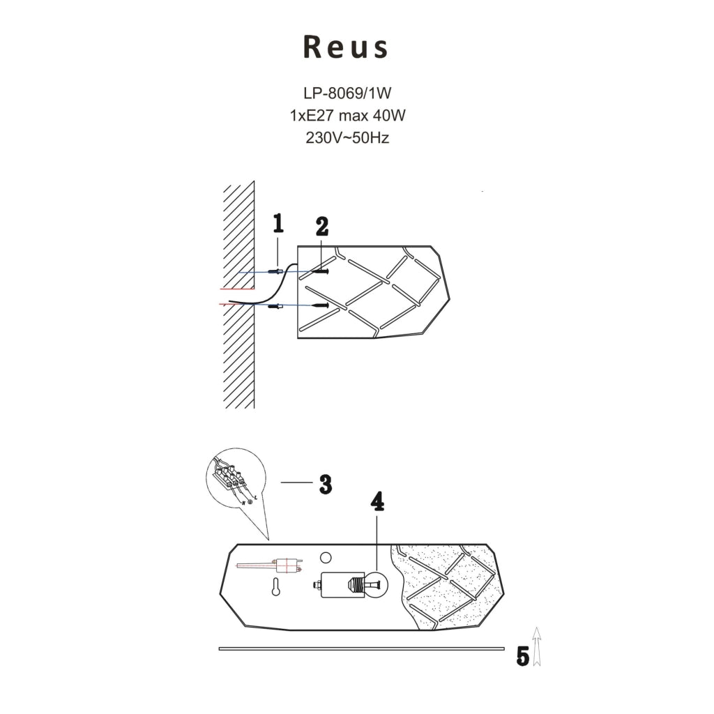 Applique Reus nera 1xE27 metallo glamour Light Prestige