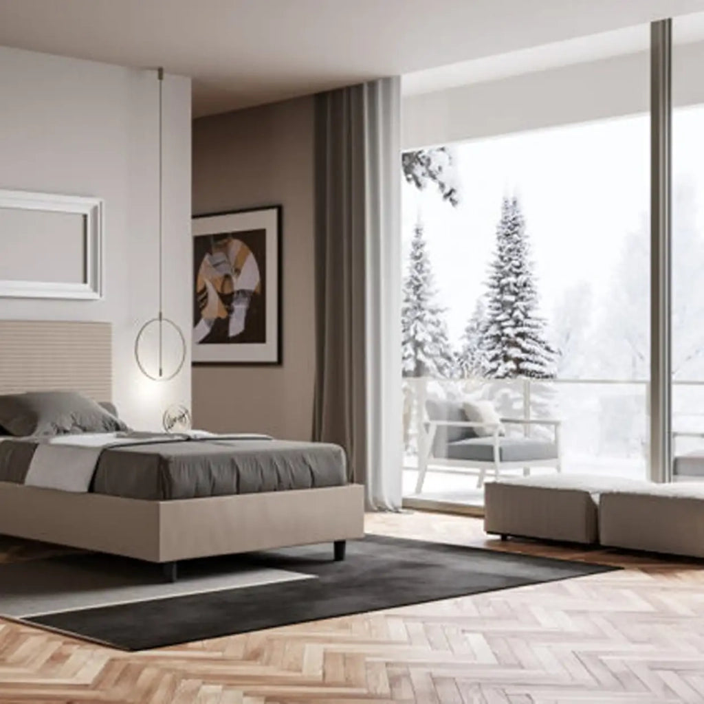 Letto matrimoniale francese senza rete imbottito 140x210 similpelle tortora Focus
