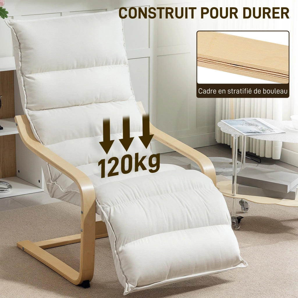 Poltrona relax in velluto crema ¨C Xylo ¨C con poggiapiedi regolabile e struttura in acciaio 67x93x105cm