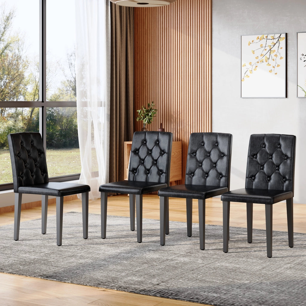 Set di 4 sedie da pranzo in nero puro: lusso discreto. La scelta ideale per le sale da pranzo in stile europeo, con gambe in metallo nero per una magg