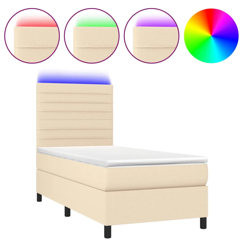 Letto a Molle con Materasso e LED-Struttura Letto con Materasso Crema 90x190 cm in Tessuto 679095