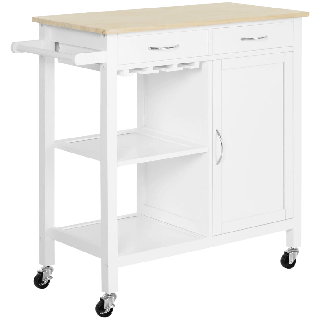 Tavolo da Cucina con 2 Cassetti e Ruote ¨C Minimal ¨C Bianco 89x40x84