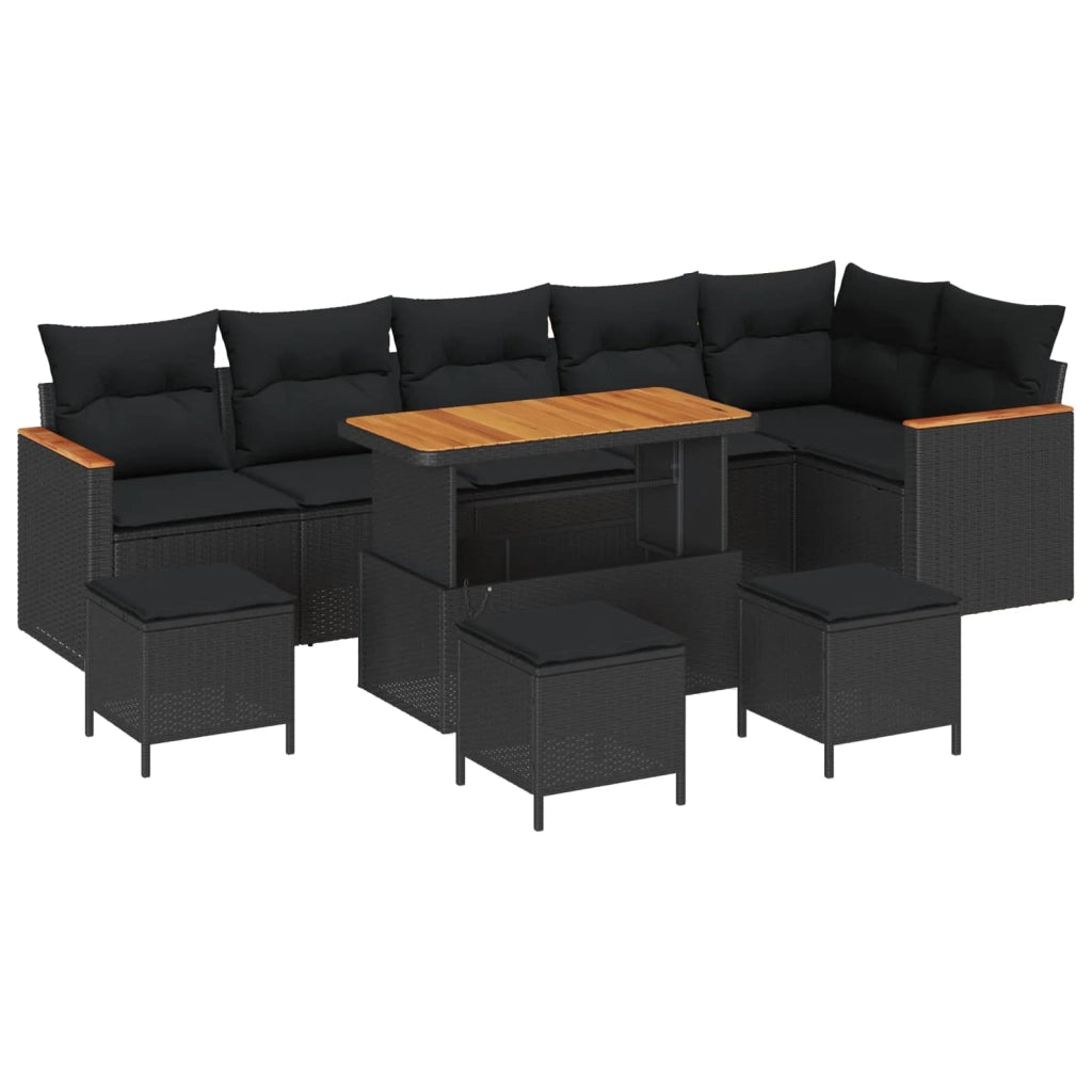 Set Divano da Giardino con cuscino 10 pcs Nero Poly Rattan