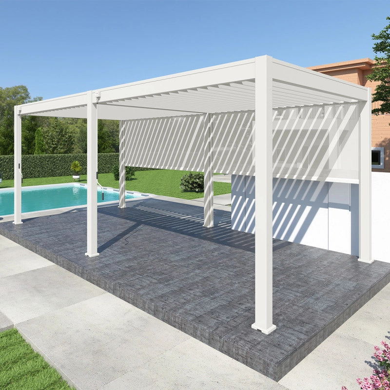 Pergola bioclimatica OmbrÃ©a autoportante VS - 3x6M Bianco + 2 tende