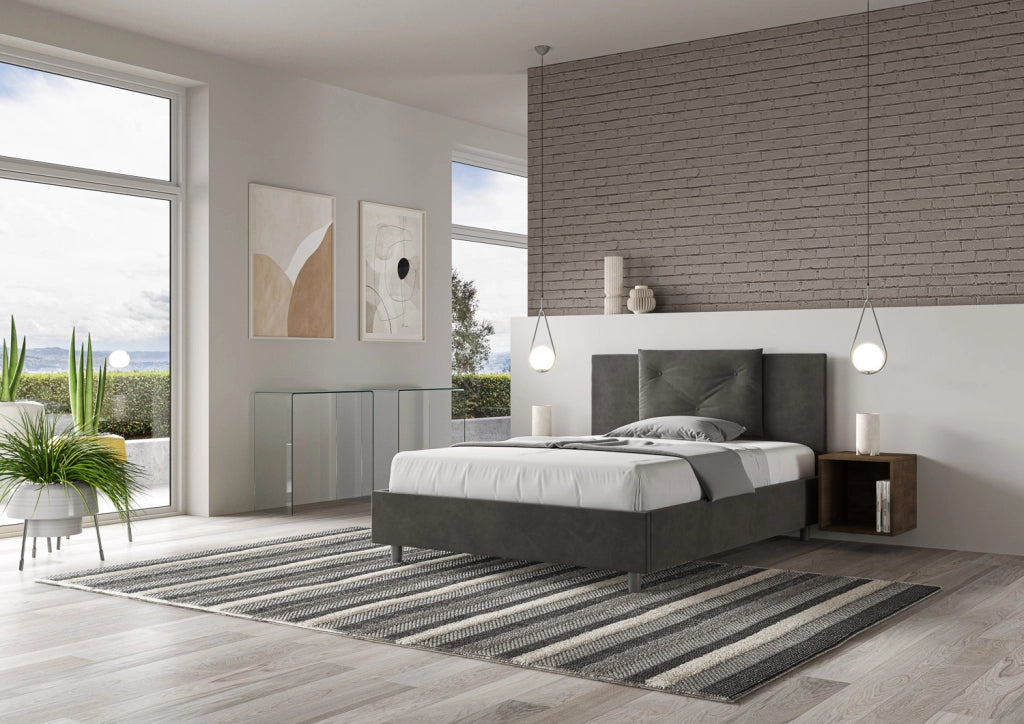 BS COM Letto queen size contenitore imbottito 150x200 microfibra grigio