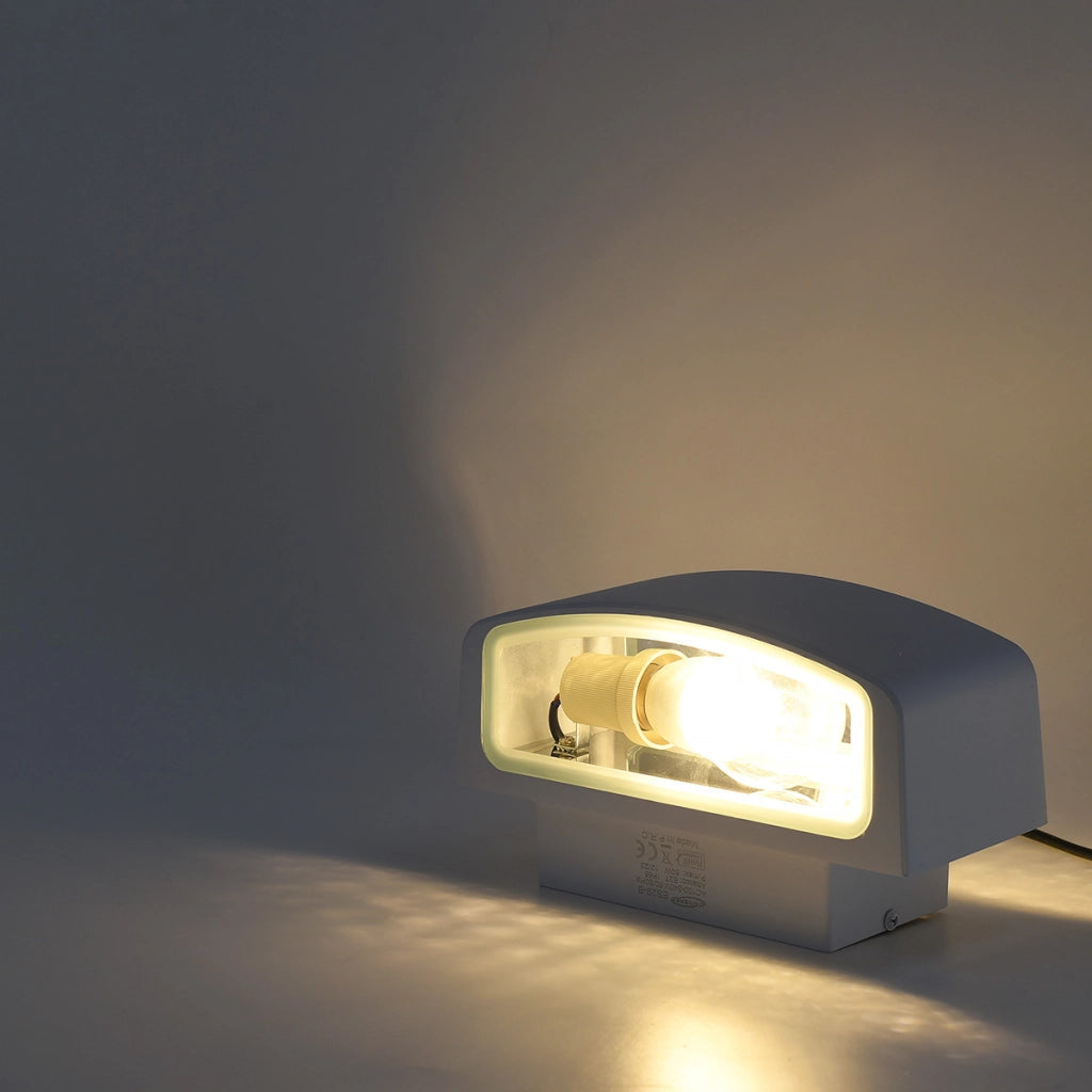 LAMAPADA DA PARETE PER ESTERNO IP65 CON ATTACCO E27 - APPLIQUE IN ALLUMINIO BIANCO E VETRO IDEALE PER GIARDINI E VIALETTI