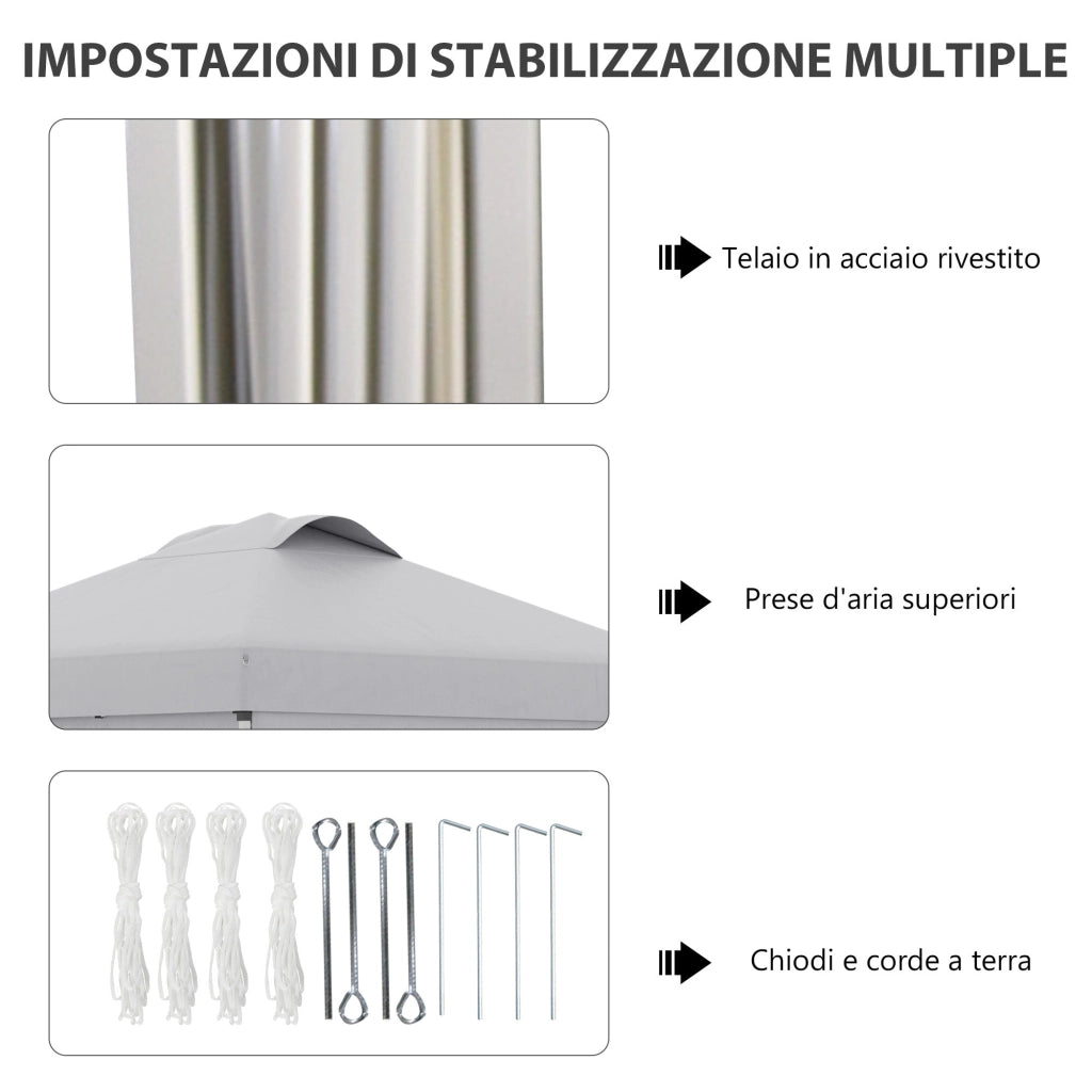 Gazebo da Giardino 297x297x284 cm con Altezza Regolabile su 3 Livelli e Finestre Grigio Chiaro