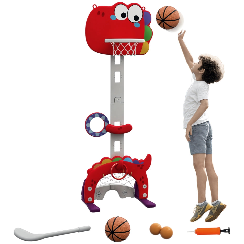 Set Canestro Basket per Bambini Altezza Regolabile con Calcio Golf Gioco di Lancio - Xylo - Rosso