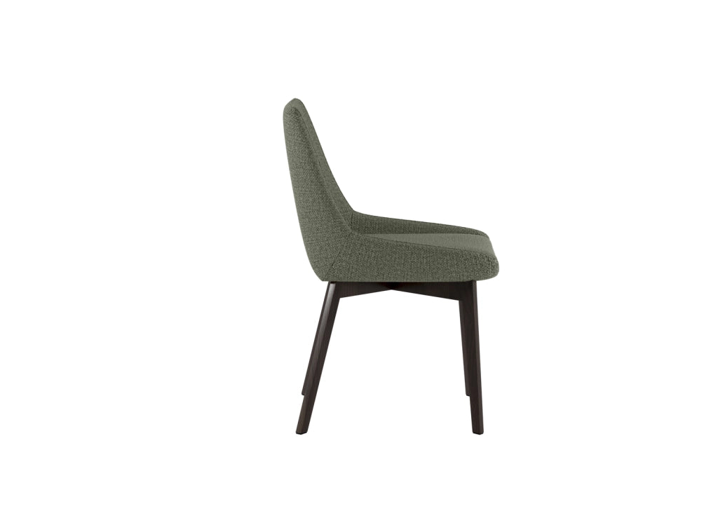 Sedia Vera da pranzo con seduta e schienale in tessuto verde e struttura in legno massello di noce - Design classico contemporaneo