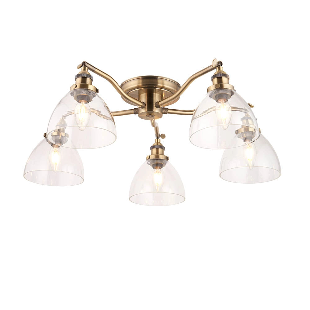Plafoniera vintage ottone antico 5 luci E14 Endon Hansen